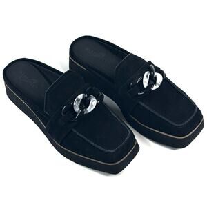Naked Feet Elect Black Suede Loafers Slip On Platform Mules Womens 11M 10286 NEW